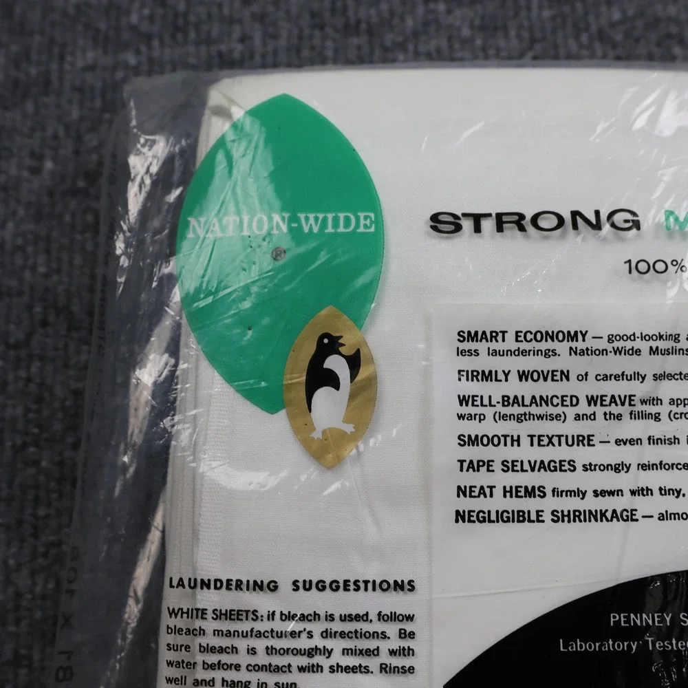 Vintage Penneys Nation-Wide Double Bed Flat Sheet Strong Muslin 81x108 Cotton‎